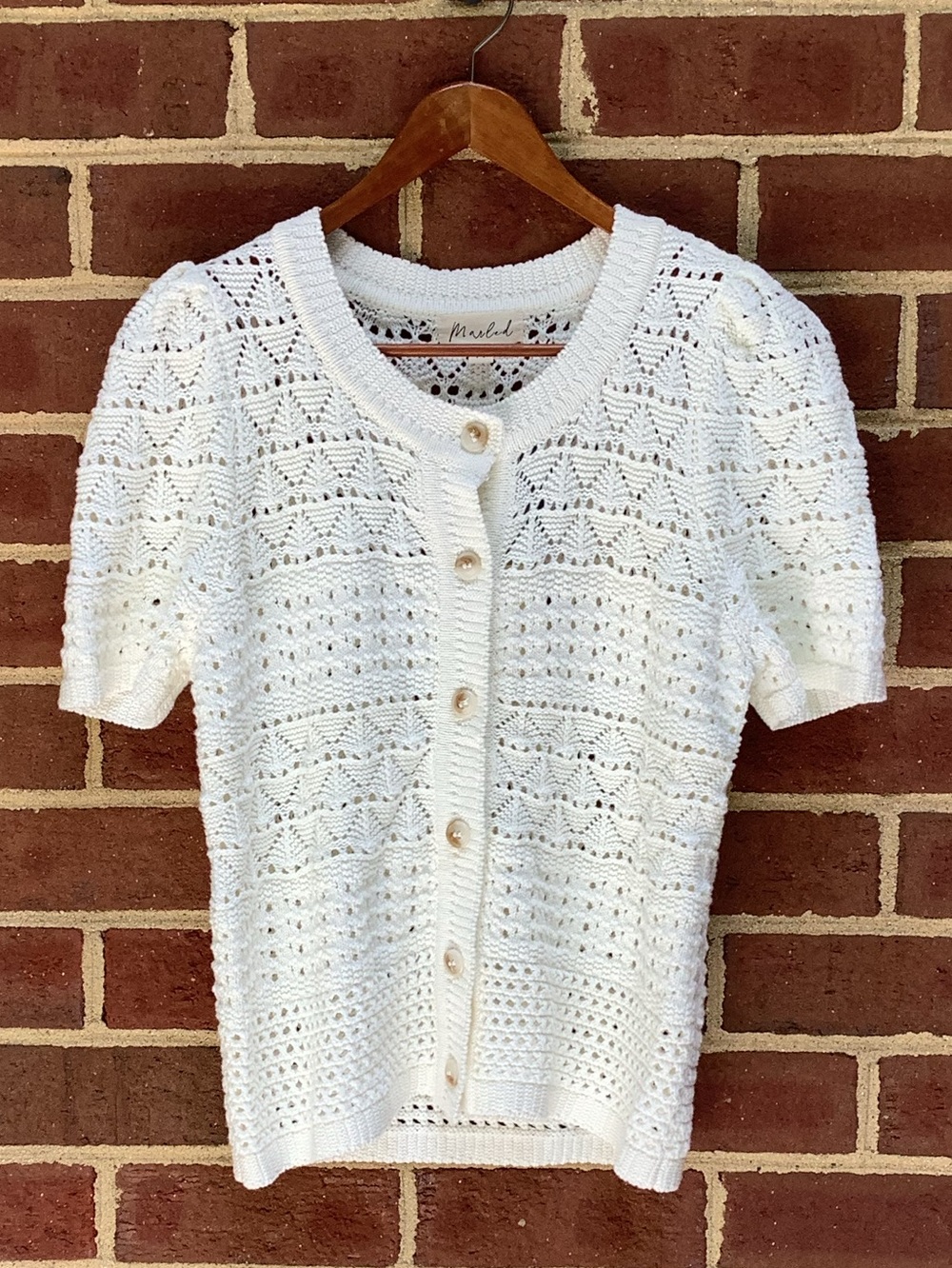NWT Marled Crocheted White Short Sleeve Cardigan M